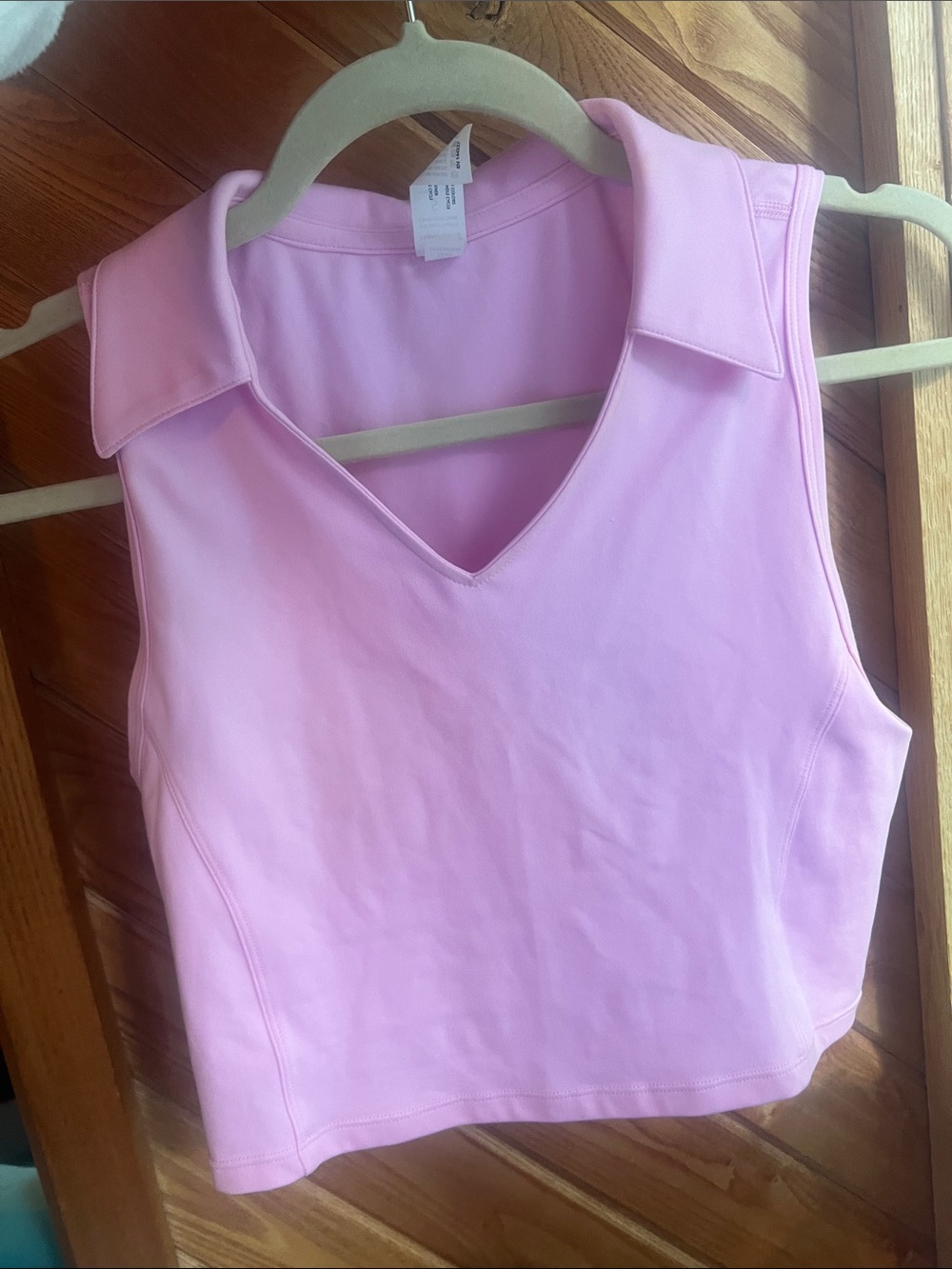 Sleeveless Yogalicious Pink V-Neck Polo Tank Top
